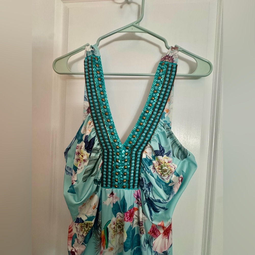 Boston Proper Teal Floral Dress - Picture 3 of 7